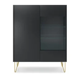 Garnero Arredamenti Vetrinetta 97x123h cm 2 ante soggiorno nero effetto marmo Sirena Outlet
