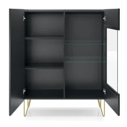 Garnero Arredamenti Vetrinetta 97x123h cm 2 ante soggiorno nero effetto marmo Sirena Outlet