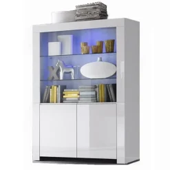 Garnero Arredamenti Vetrinetta 123x170h cm 2 ante soggiorno bianco lucido Essential