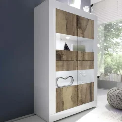 Garnero Arredamenti Vetrinetta 102x162h cm 4 ante soggiorno bianco lucido pero Eternity Bianco Lucido - Rovere New