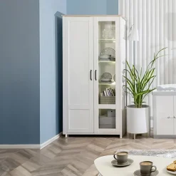 Garnero Arredamenti Vetrinetta 102x201h cm 2 ante soggiorno bianco frassinato rovere Lars Sale