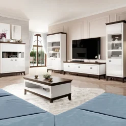 Garnero Arredamenti Vetrinetta 116x207h cm 2 ante soggiorno bianco frassinato rovere scuro Umag Bianco Lucido - Wengè Hot