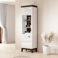Garnero Arredamenti Vetrinetta 66x207h cm1 anta soggiorno bianco lucido rovere scuro Umag Bianco Lucido - Wengè Online