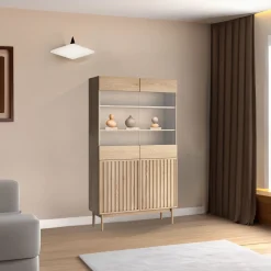 Garnero Arredamenti Vetrinetta 106x183h cm design cannettato rovere Colby Clearance