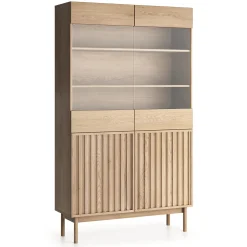 Garnero Arredamenti Vetrinetta 106x183h cm design cannettato rovere Colby Clearance