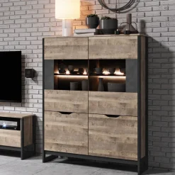 Garnero Arredamenti Vetrinetta 109x150h cm industrial 4 ante quercia scura ossido Sandy Best