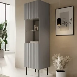 Garnero Arredamenti Vetrinetta 50x180h cm moderna soggiorno grigio chiaro nero Cadice